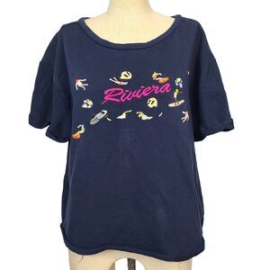 Maeve Anthropologie Top L‎ Blue Knit Embroidered Surf Snorkel Swim Riviera Shirt